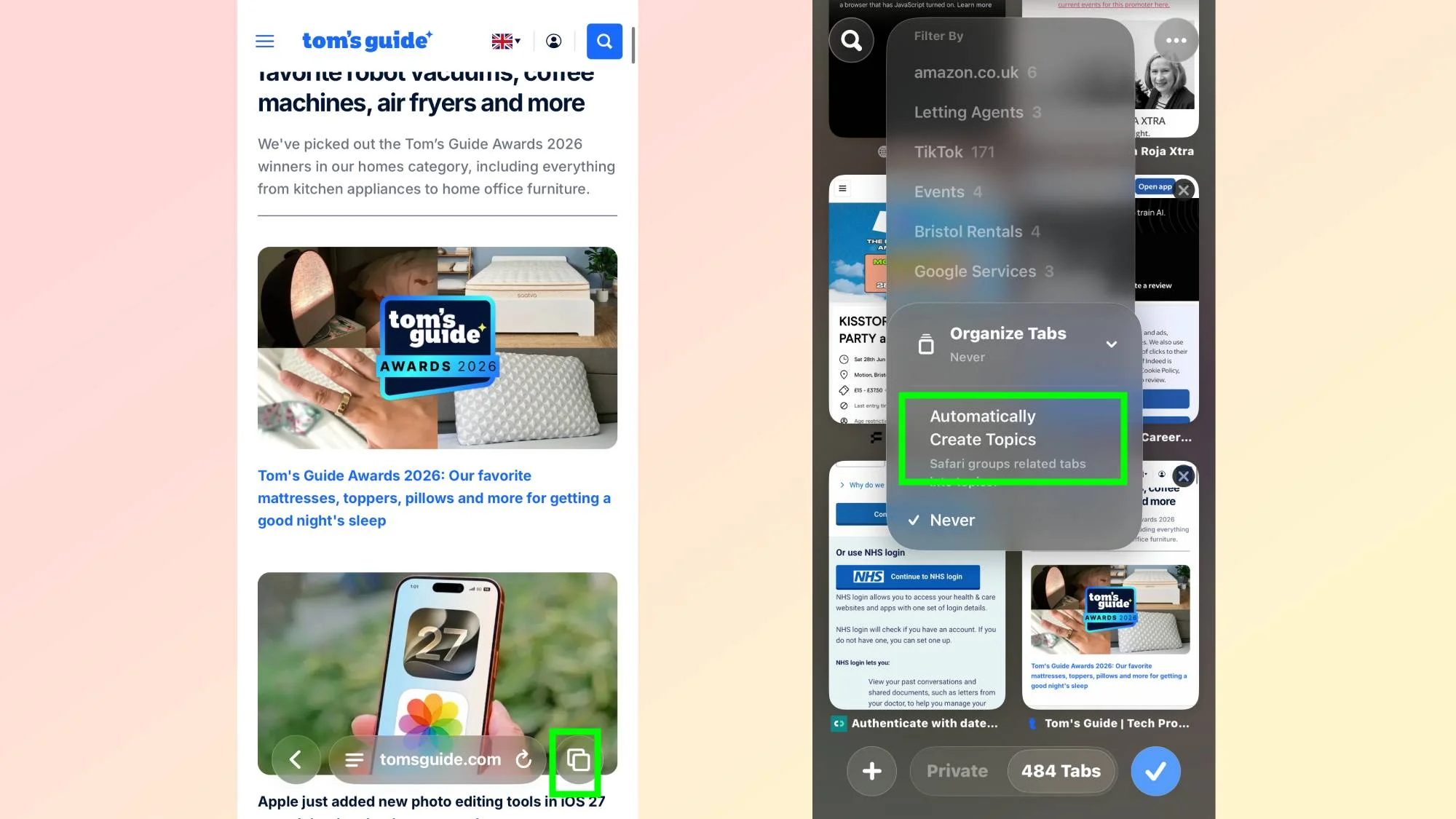 Automatically group tabs in Safari in iOS 27